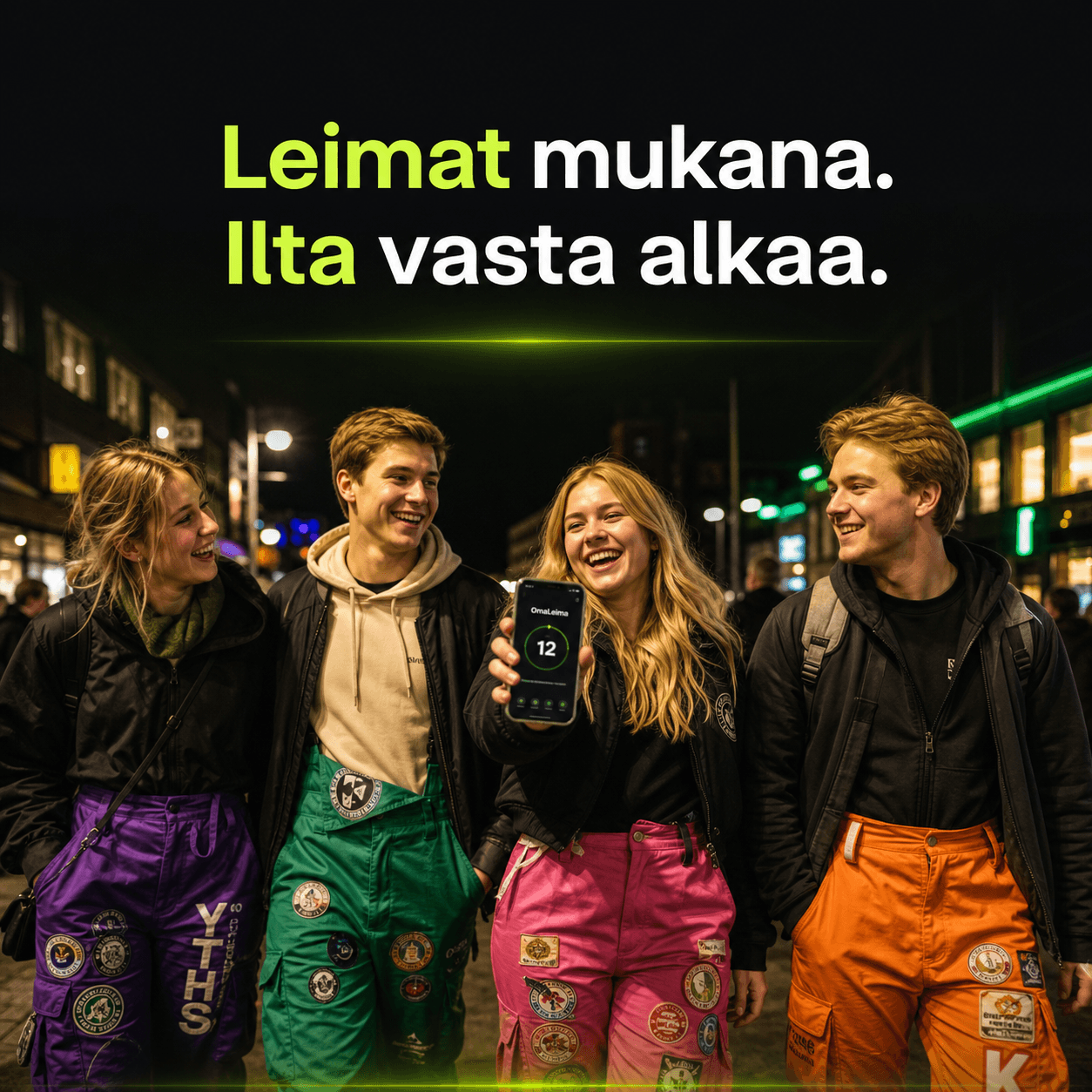 Leimat mukana, ilta voi alkaa. – Opiskelijat OmaLeima-sovelluksen kanssa.